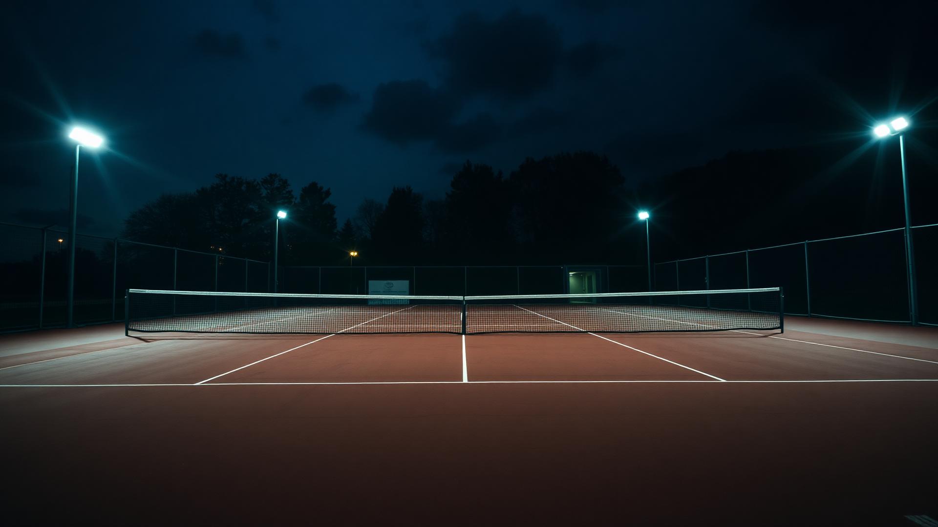 Cancha de pádel al atardecer con luz cálida